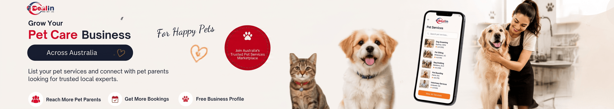 Pet care business on Dealin  – list pet services and connect with pet parents across Australia