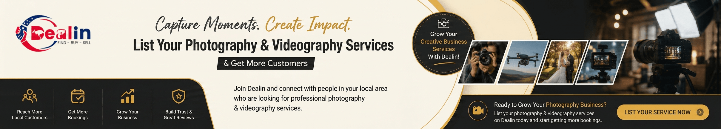 List your photography and videography services to reach new customers on Dealin, or find trusted local photographers in Australia