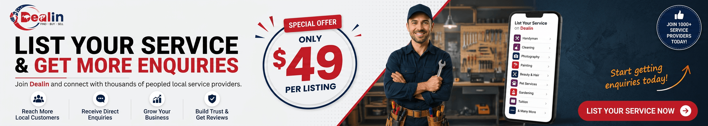 List your service on Dealin – $49 special offer to connect with local customers in Australia